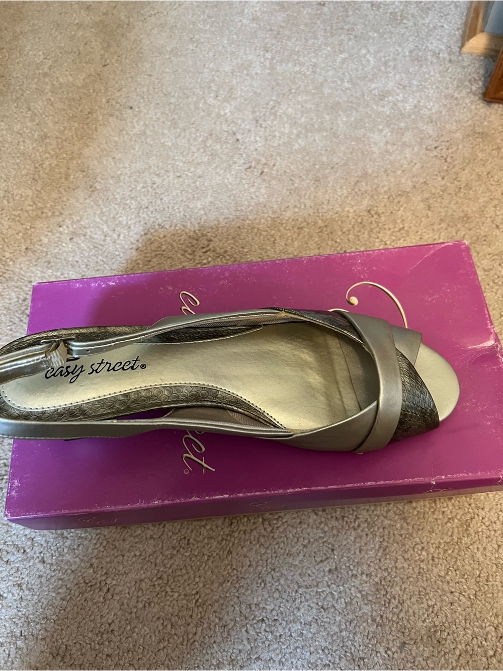 easy street Metallic Taupe Cross-Front Slingback Heel